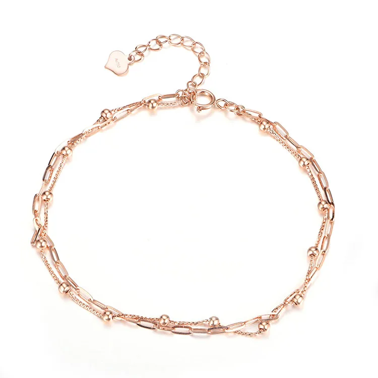 

18K pure real solid rose gold chain ball bead bracelets women