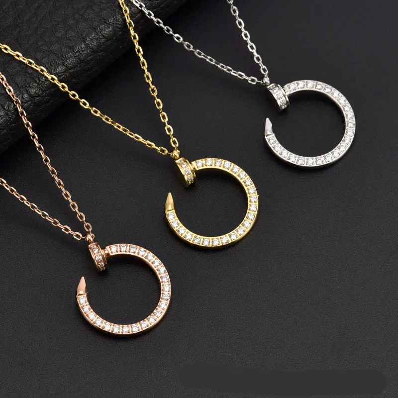 

Fashion Luxury Branded Designer Necklace C Nail Crystal Zircon Stainless Steel Necklace for Women Jewelry, As picture