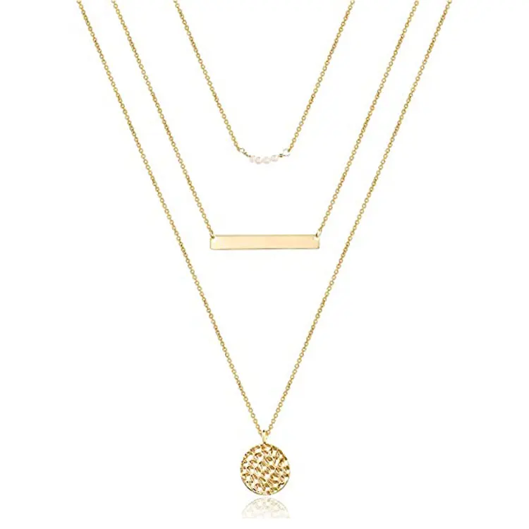 

2021 Dainty Fashion Pendant Necklace Gold Plated Necklaces Layered Square Round Pearl Necklace for Women