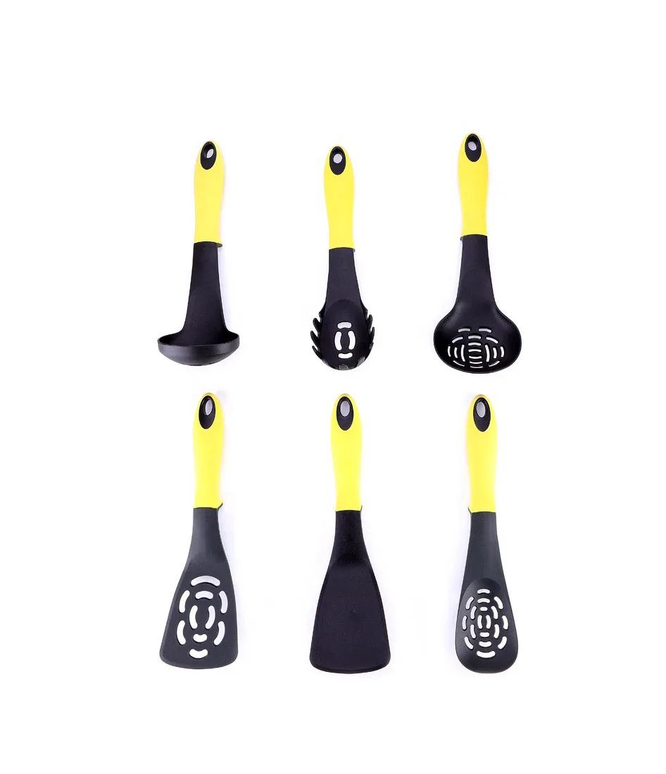 

Premium Kitchen Cookware PA66 7pcs Nylon Kitchen Utensil Set with PP+TPR Handle for Home Kitchen, Black&yellow
