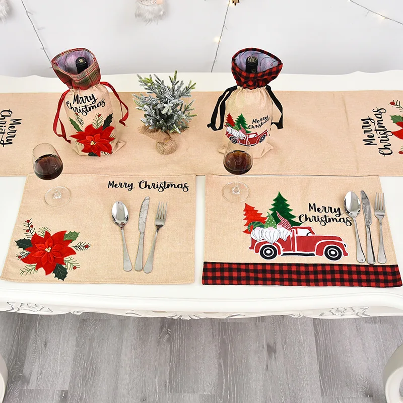 

2020 top selling checkered table mats for dining room Customized printing kids dining table Mat Decorative Christmas Linen place, Red