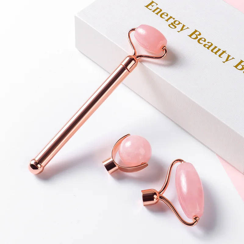 

3 In 1 Jade Roller Massager Anti Ageing Rose Quartz Face Beauty Energy Bar Stick Pink Jade Roller For Face