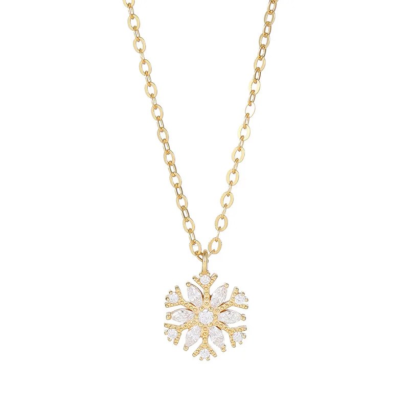 Fine Necklace S925 Sterling Silver Christmas Necklaces Christmas Flower Shaped Zircon Dangle Gold Plated Necklaces for Women