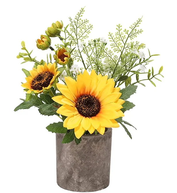 

Home Indoor Decor Faux Silk Potted Plant Mini Sunflower Arrangement Artificial Dry Sunflower Flower