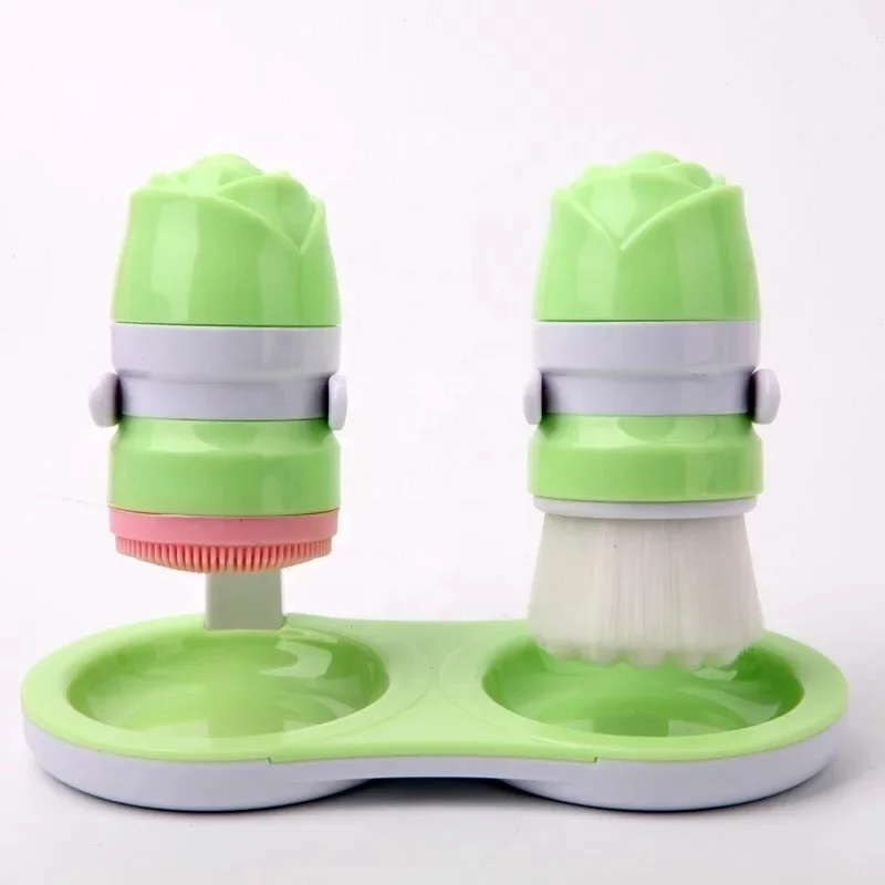 

Fancy Design 2pcs Twins Facial Cleansing Brush Deep Cleaning 3D Silicone Face Brush, Pink, blue, green