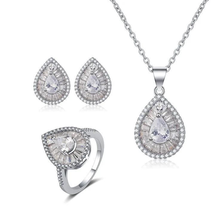

SKA 925 Silver Necklace Earring Ring set 3A Zircon Jewelry Ring Women Bridal Wedding Fashion Sets