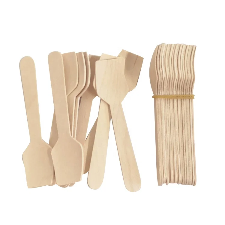 

Wholesale Eco Friendly Disposable Degradable Wood  Wooden Square Ice Cream Spoon