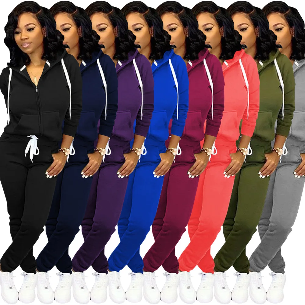 

Women Long Sleeve Zipper Hoodies Coats And Bodycon Pants Two Piece Matching Sets Autumn Sport Fitness Casual Tracksuits, Multi, as pircture