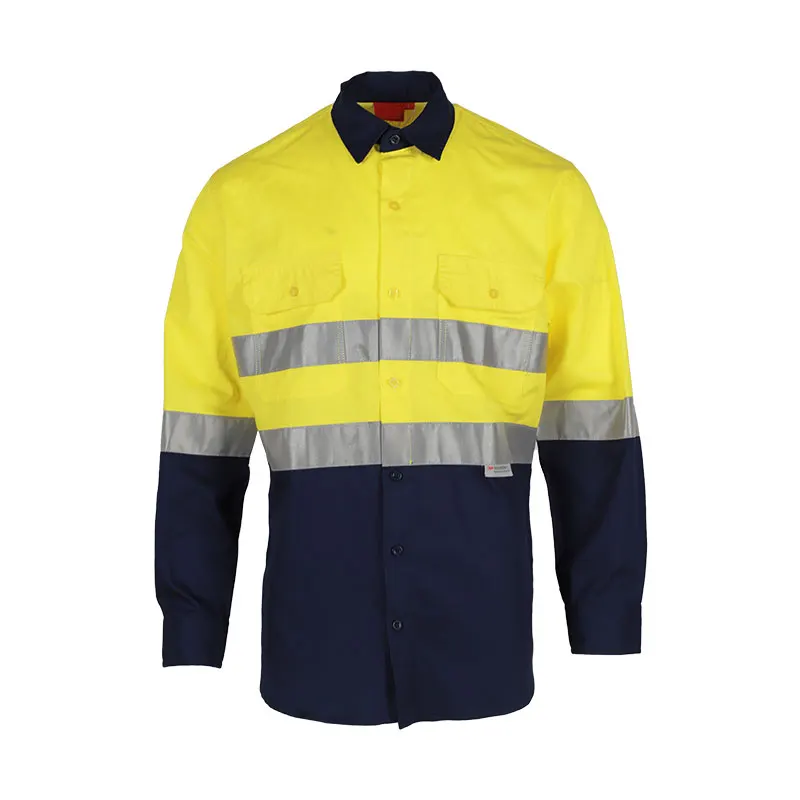 

wholesale work mechanic safety workwear shirts, Hi-visibility yellow and navy blue