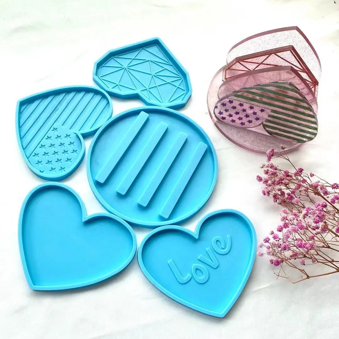 

DIY love heart coaster storage set epoxy resin silicone molds, Blue