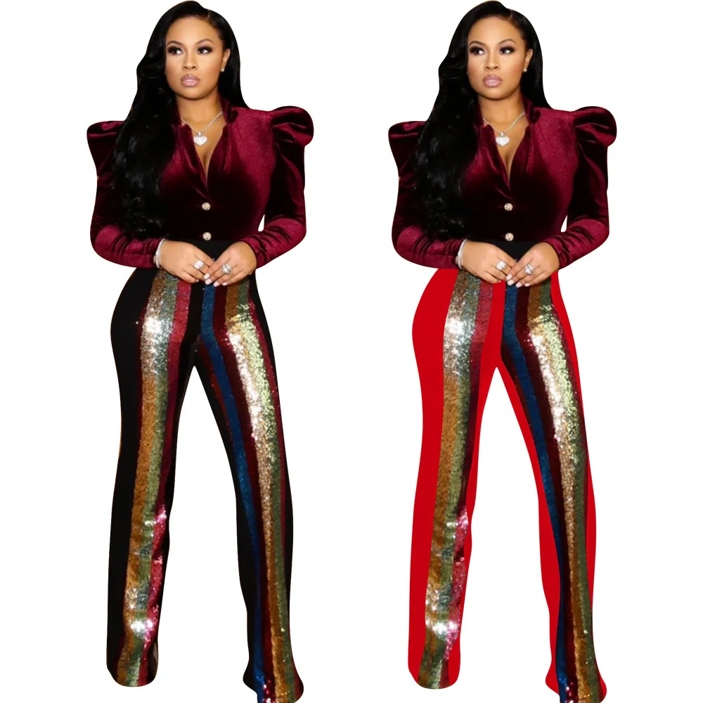 

FM-L5286 Fashionable 2019 Sexy Patchwork Women Sequin Long Pants