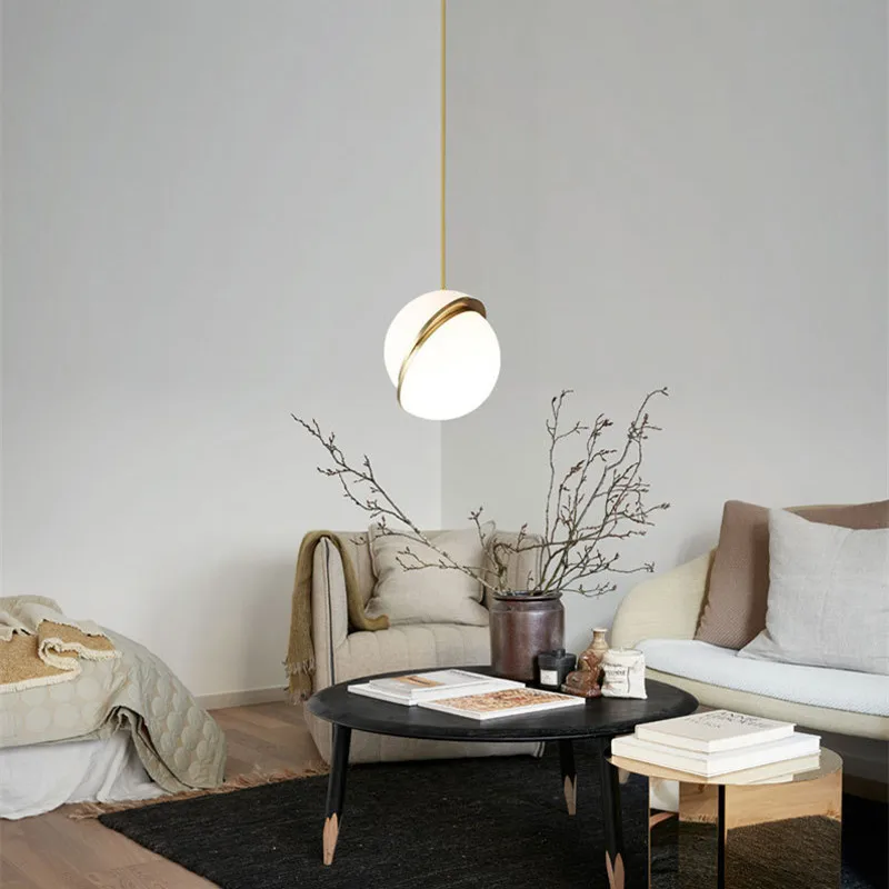 金圈厨房客厅餐厅卧室吊灯北欧白色玻璃球 led 吊灯