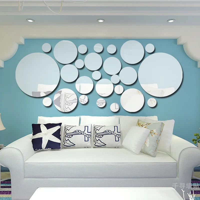 

Geometric Round Crystal Three-dimensional Acrylic Mirror Wall Paste Bedroom Living Room Decoration