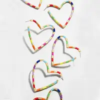 

2019 Trendy Colorful HEART HOOP EARRINGS for Women Metal Enamel Heart Earrings Girls Party Statement Jewelry Ear Accessories