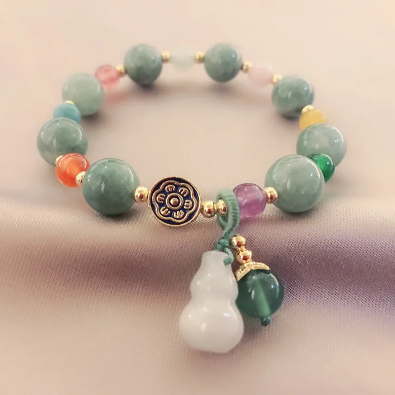 

Natural Stone Vintage Jade Bracelet Gourd Beads Bracelets Handmade Jade Stone Jewelry for Women, 8 colors