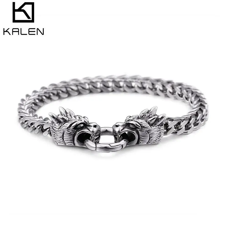 

KALEN Stainless Steel 22.5CM Animal wolf Bracelets Jewelry For Men, Silver