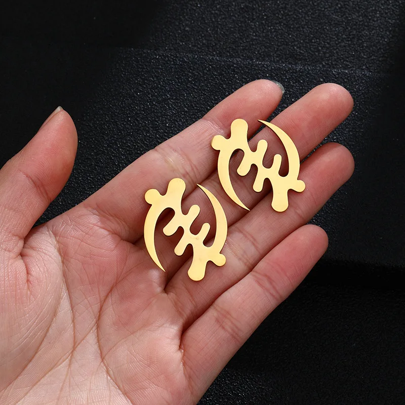 

2021 Fashion Stainless Steel Adinkra African Symbol Earrings Gye Nyame Earrings Ethnic Jewelry, Gold, silver, rose gold