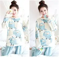 

Flannel Warm Sleepwear Women Cartoon Print Winter Pajamas Women Night Suit Cartoon Print Homewear Women