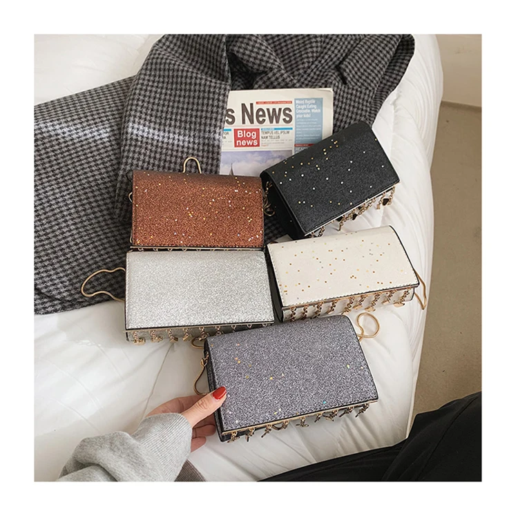 

Sequins Tassel New Spring Shoulder Bags Chains Trendy Luxury Handbags For Women Ladies Simple Evening Clutch Bolsa