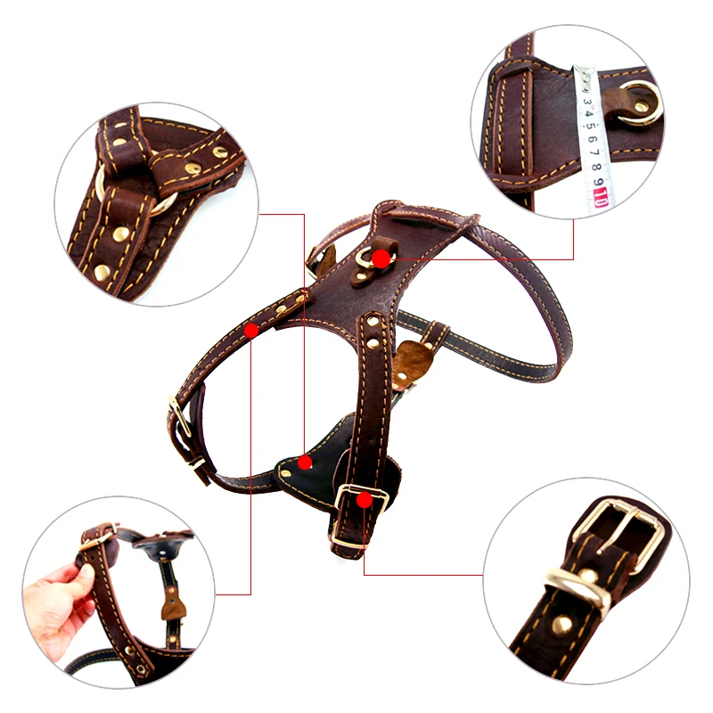 

High quality Pet Products Supply leather pet outdoor use dog leather harness, Brown