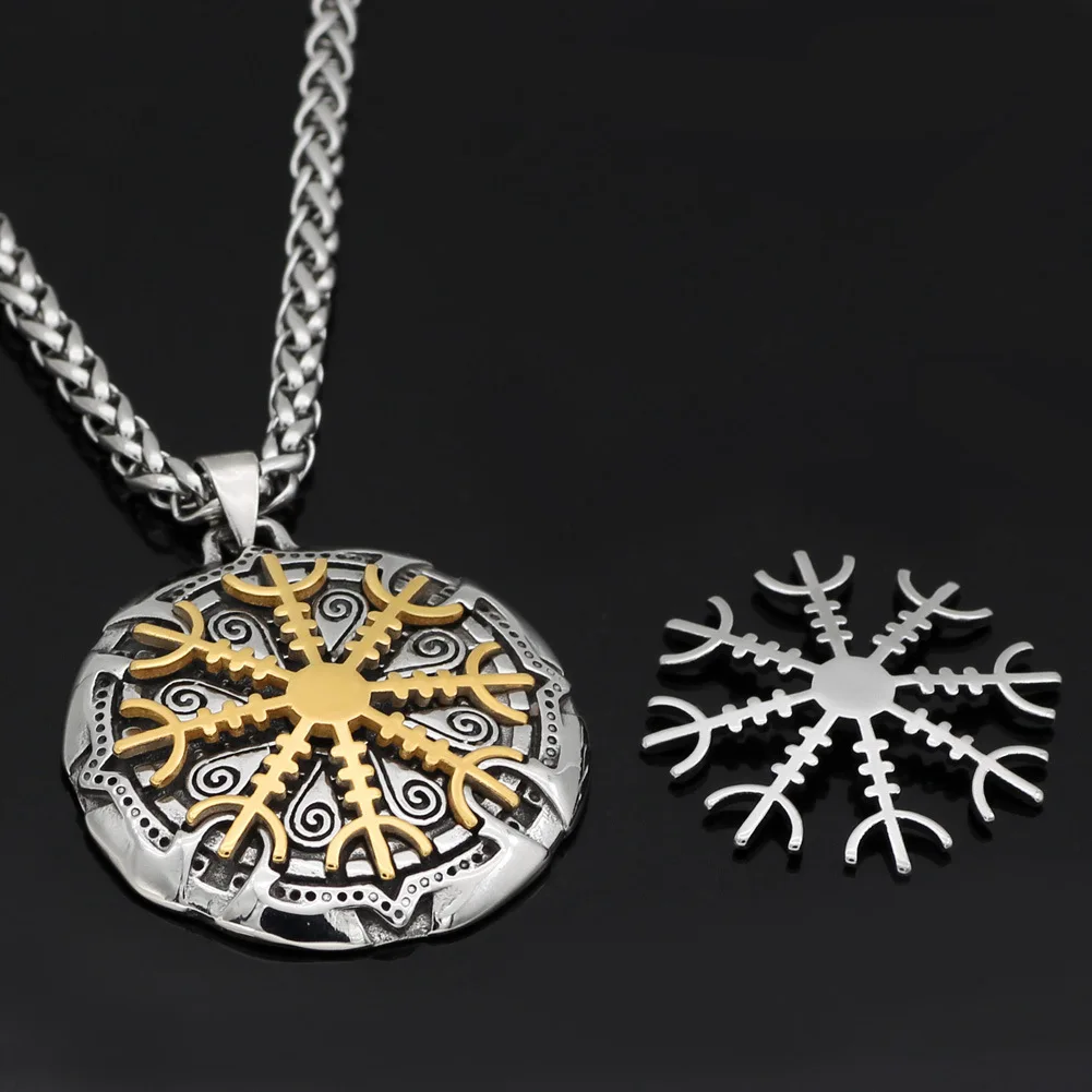 

New Viking Odin logo compass necklace men all rice magnet jewelry wholesale, Gold / silver