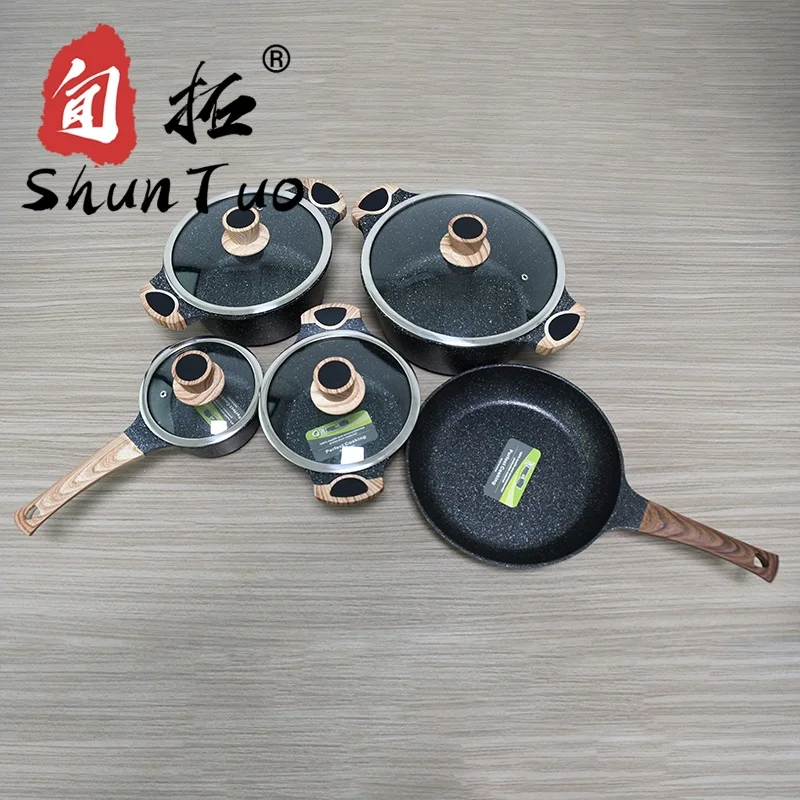 

SHUNTUO non stick forged aluminum granite marble coating korea ceramic cookware sauce pan cooking pot set, Granite,marble ,ceramic,stone color