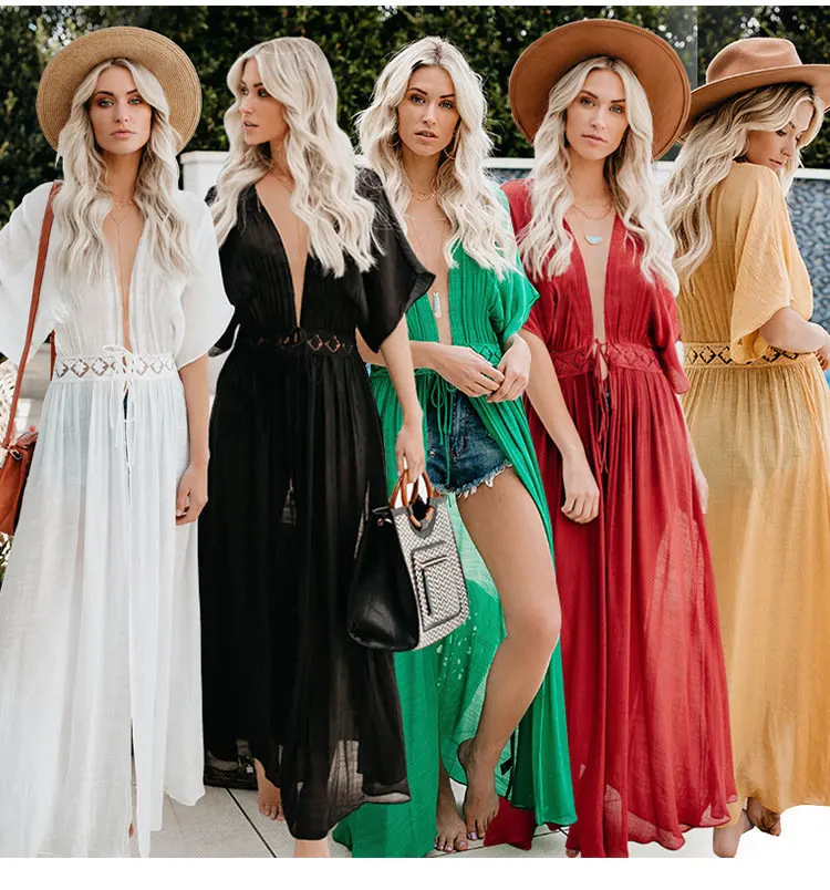 

2020 Lace Cardigan Beach Tie Long Cardigan Vacation Bikini Beach cover up, Customized color/as show