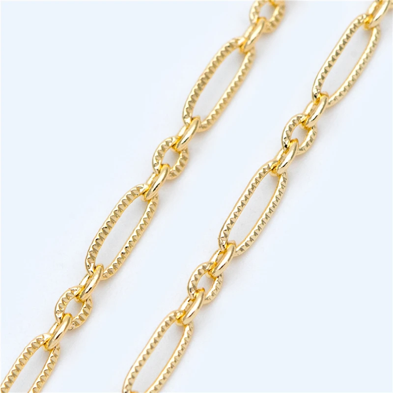 

NANA high quality 18k gold plated brass chain,7x2.3mm paper clip chain