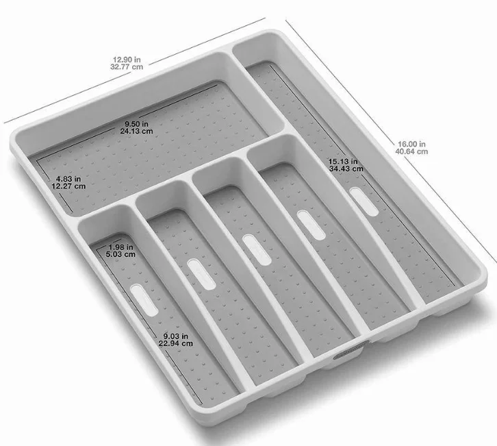 

6-Compartments Cutlery Tray Kitchen Drawer Organizer Soft-grip Lining and Non-slip Feet BPA-Free Drawer Organizer Spoon Knife