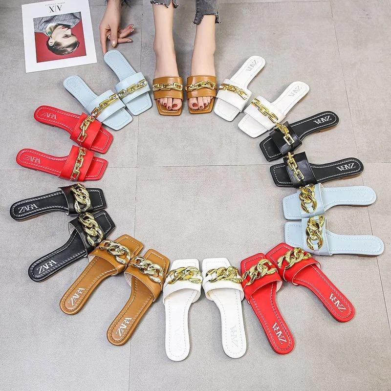 

New fashion shoes for women and ladies summer sandals wholesale shoes lady rivet flat slippers, Picture