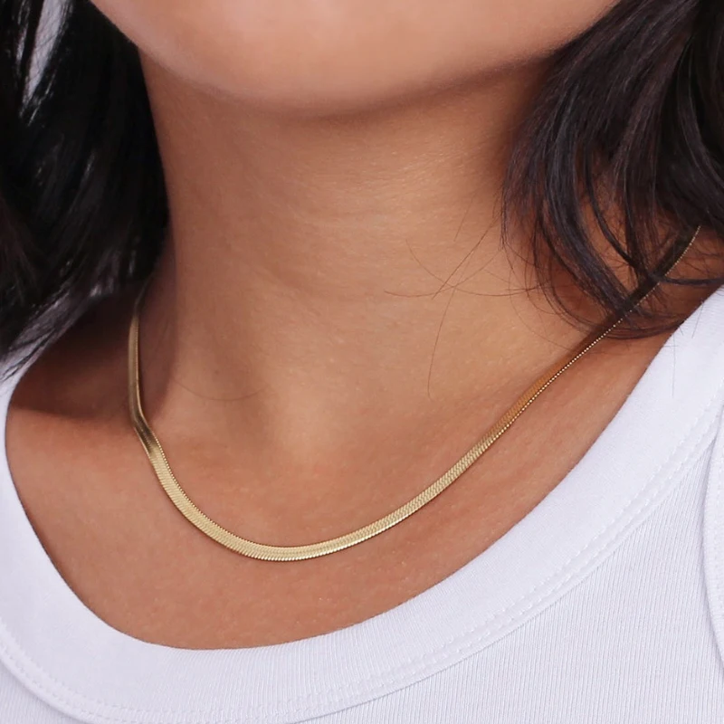 

Wholesale Fashion Thick Snake Chain Necklace 18k Filled Gold Herringbone Choker Necklace Layering Necklace 4mm Wide