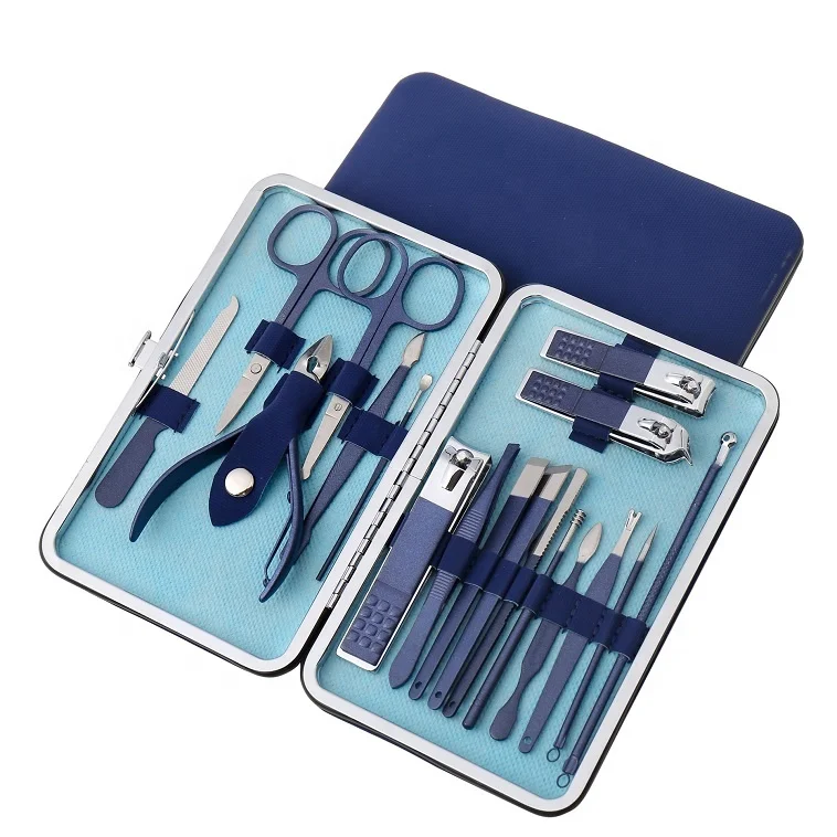 

New Blue Plating 18Pcs Pedicure Kit Stainless Steel Wholesale Men Women 18 pieces Nail Clippers Manicure Set Nail tool kit, According to options