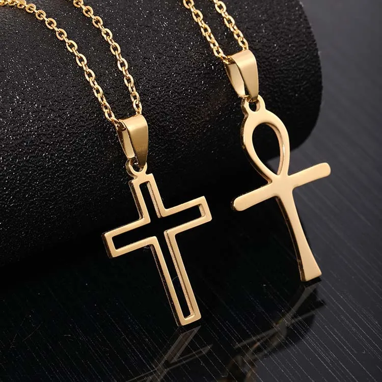 

Fashion Simple Pendant Necklace Jewelry Minimalist Stainless Steel Chain Sweater Gold Crucifix Cross Necklace, Gold, silver, rose gold