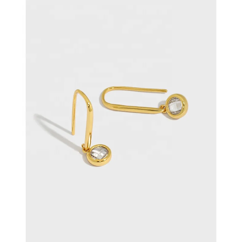 

Fashion Style Pure Silver Geometric U-shaped Simple Zircon Drop Earring S925 Sterling Silver Zircon Earrings, Platinum/gold color
