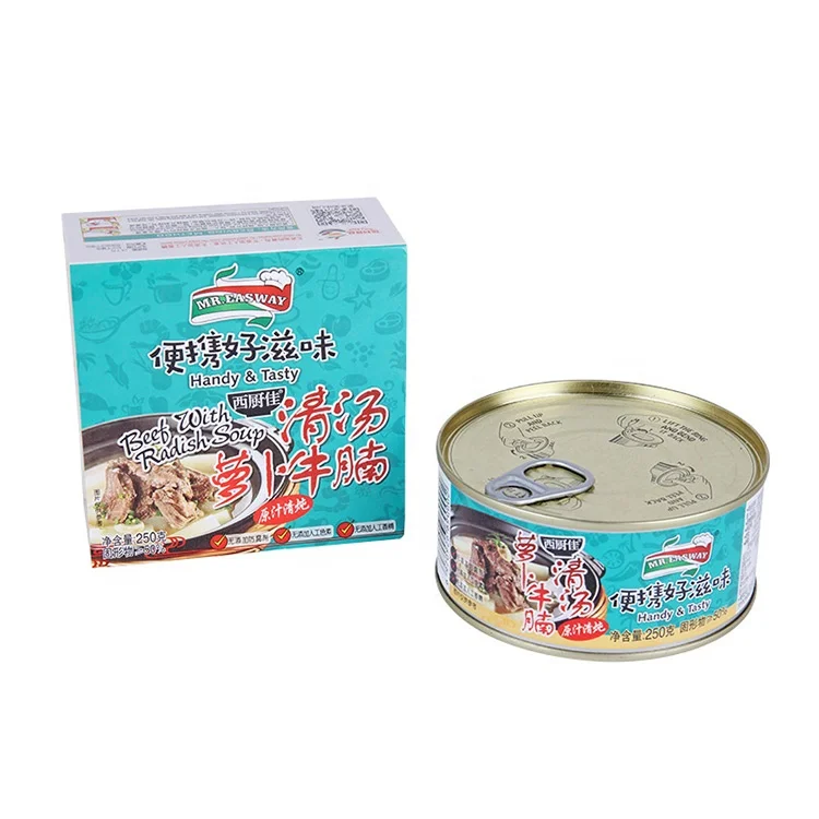 
High Quality 250g Canned Pork Luncheon Meat Food Beef Brisket With Radish In Clear Soup  (1600124328013)