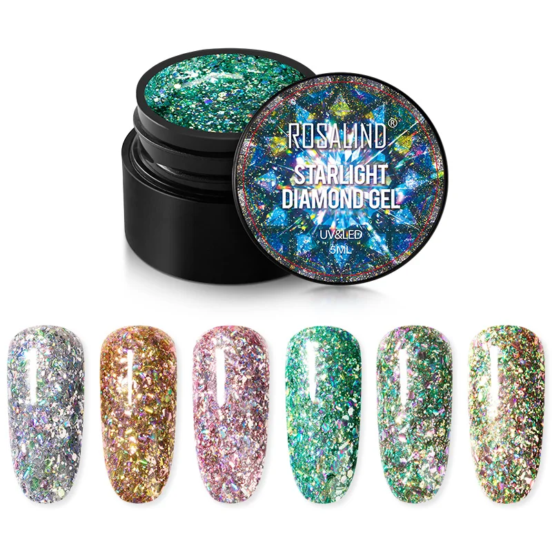 

Rosalind wholesale oem private label 5ml starlight diamond nail gel long lasting uv/led gel polish for nail art design, 6 colors