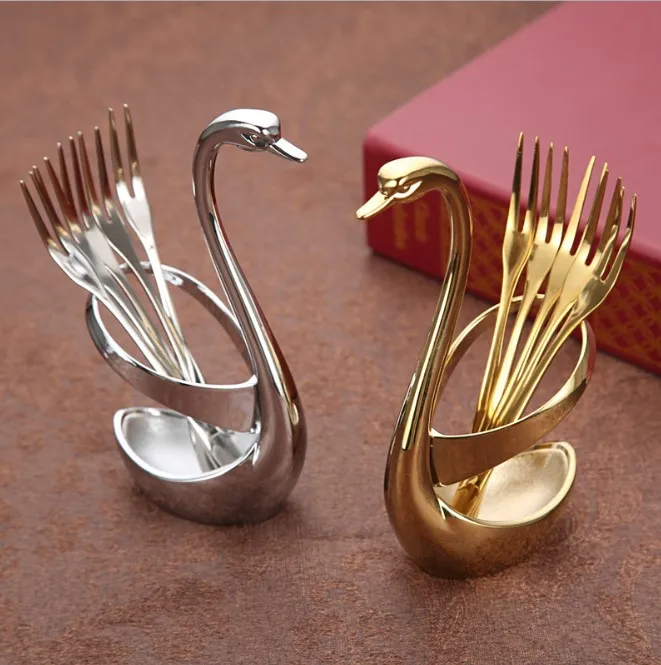 

JieYang Fruit fork stainless mini cake fruit fork with logo stainless steel fruit fork, Silver\gold\ rose gold\stainless steel