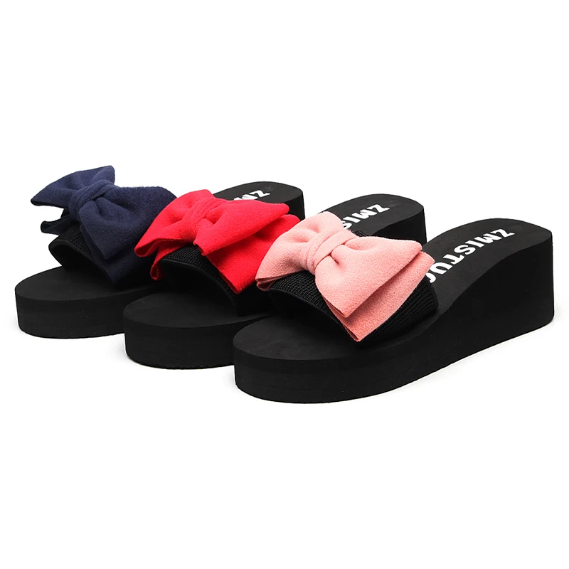 

Bowknot slippers wedge heel indoor outdoor women sandals non slip breathable slippers