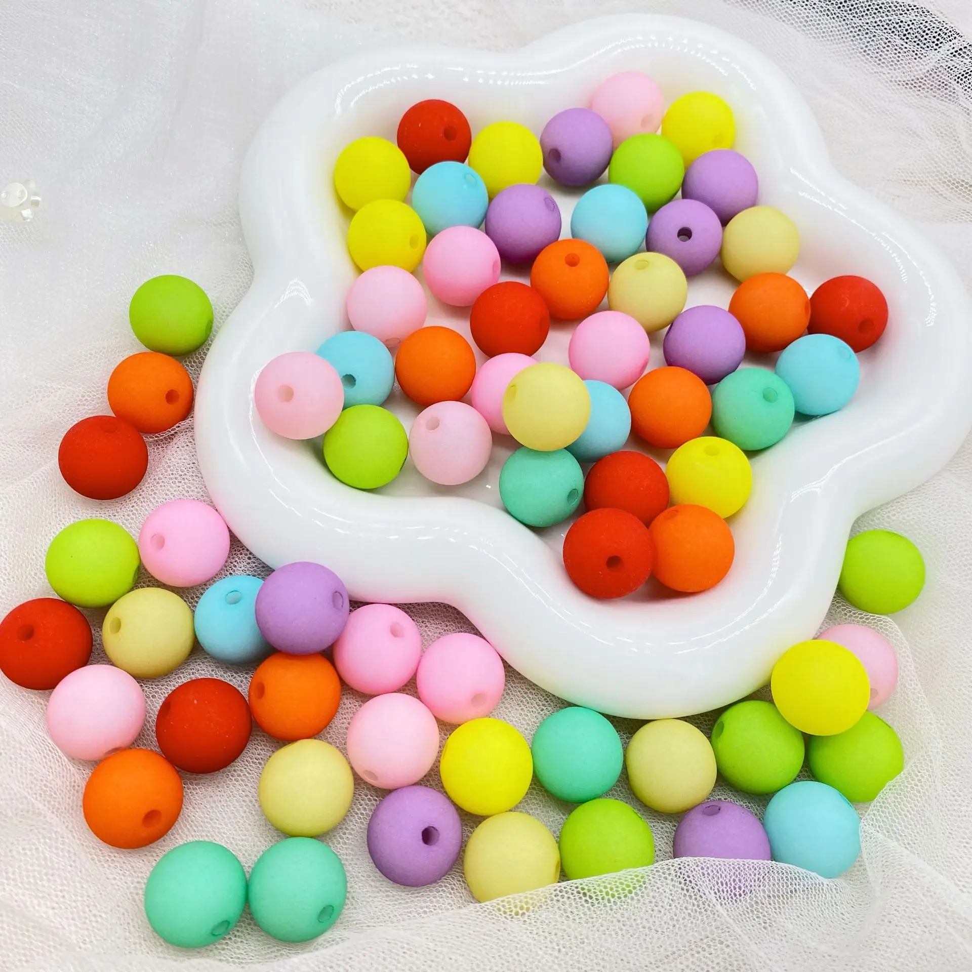 

Factory Direct Sales Colorful Plastic Spacer Beads for DIY Accessories Wholesale Frosting Round Acrylic DIY Beads