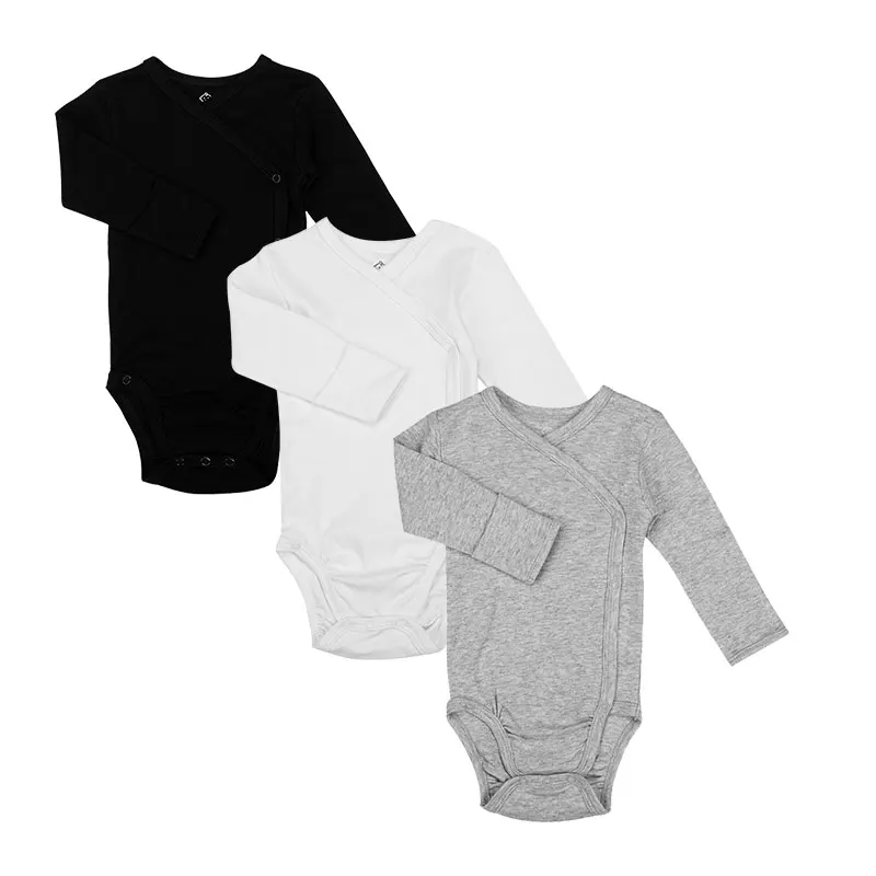 

2021 baby clothes Black White Grey baby side snap bodysuit Unisex Blank onsie Solid Color baby Kimono bodysuit 100% cotton