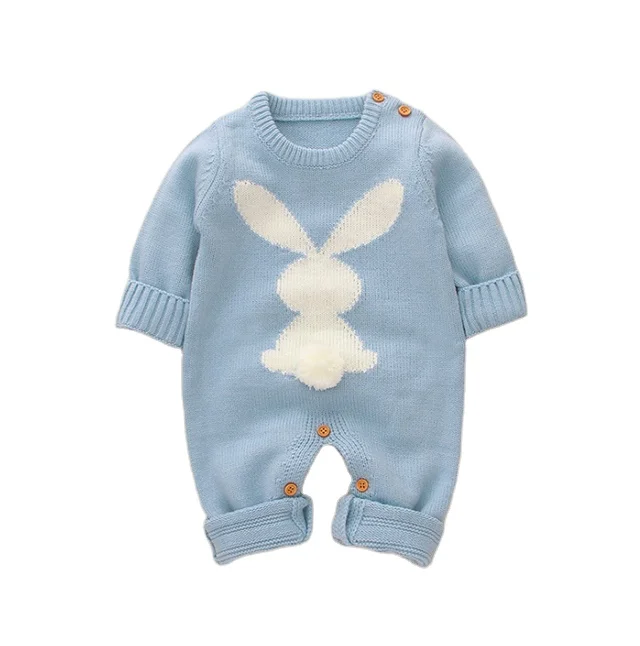 

Wholesale rabbit Acrylic long sleeve suitable for spring and autumn Newborn Baby Jumpsuits, Black grey white blue