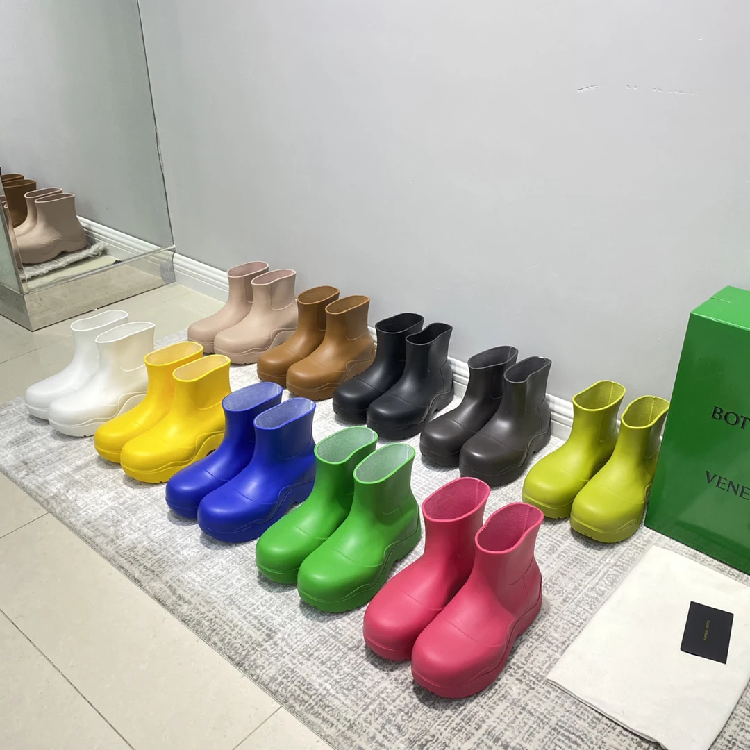 

PUDDLE 2022 Designer luxury women Rubber Vamp Cotton Lining 5.5cm Ankle Booties Rain boot, 9 colors