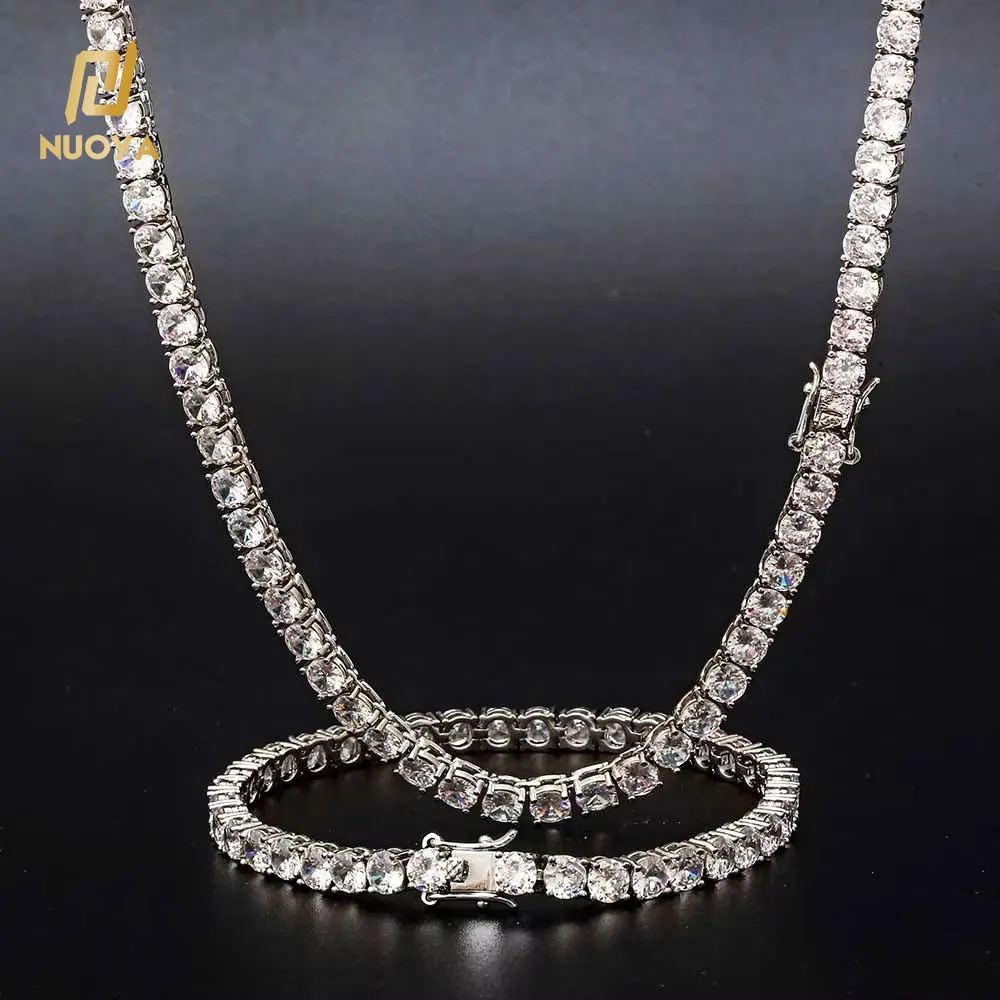NUOYA Women's 5mm Silver Plated Bling CZ Tennis Chain Necklace Hip Hop Iced Out Diamond Necklace Fine Jewelry for Gift