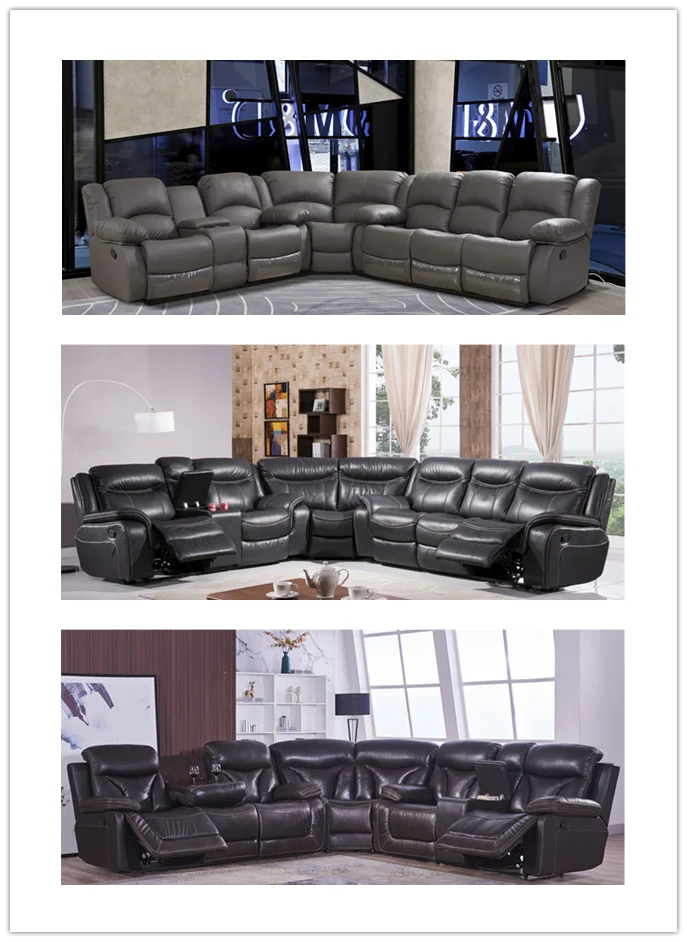2021 home theater home cinema recliner  leather sectional sofa with storge consoles