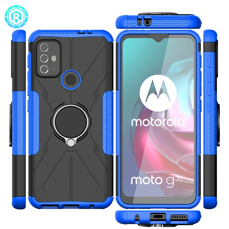 

Factory wholesaler mobile accessories case for Moto G30 Amazon hot sale phone case metal ring kickstand cover, Black blue red green pink purple orange white