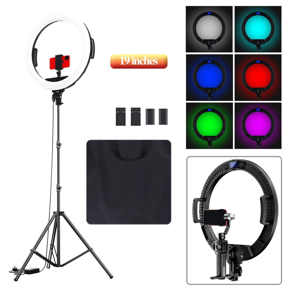 Tolifo 19 inch 60W Photo Studio Portable Photography RGB Ringlight LED Video Light with tripod stand