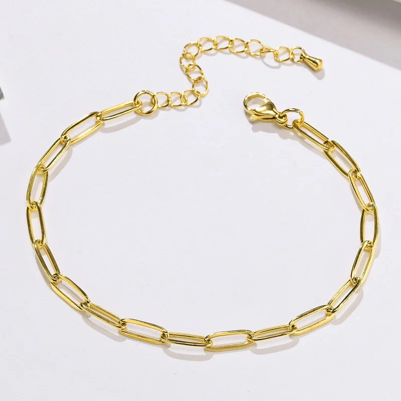 

High End 18K PVD Gold Plated Shiny Paper Pin Chain Simple Stainless Steel Anklet