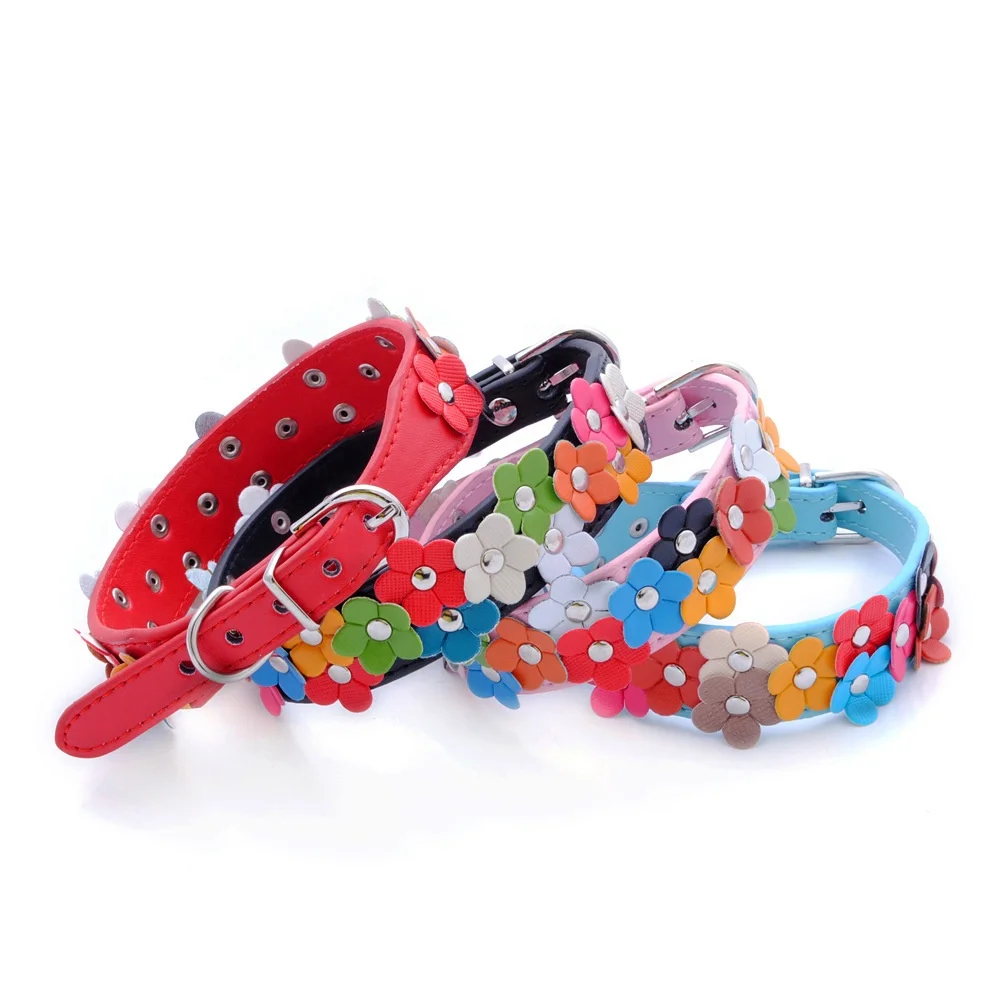 

Cute Pet Neck Dog Collar Leather with Colorful Flowers for Medium and Large Dogs Pu Leather Dog Collar