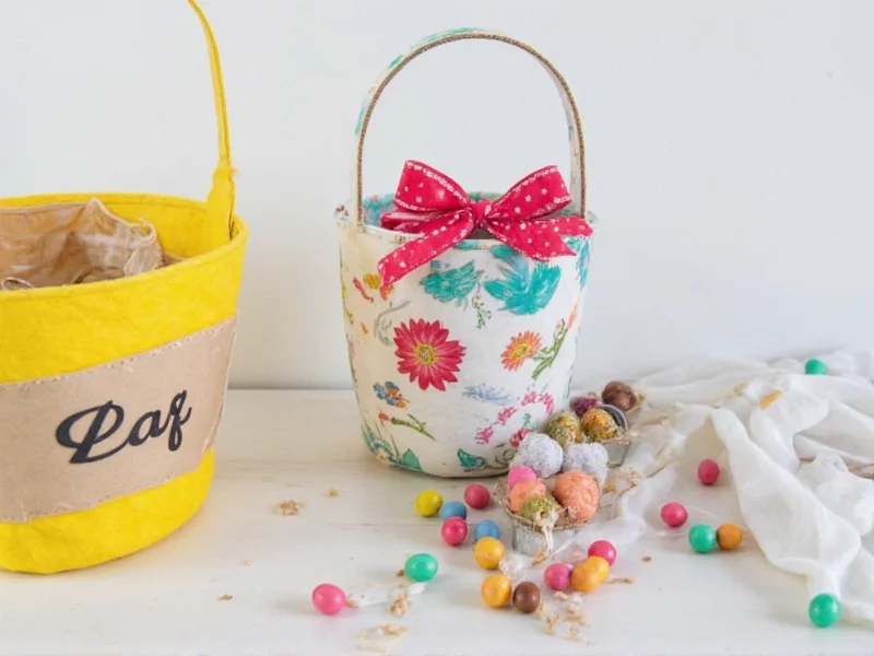 Fabric scrap Easter basket with natural egg fillers