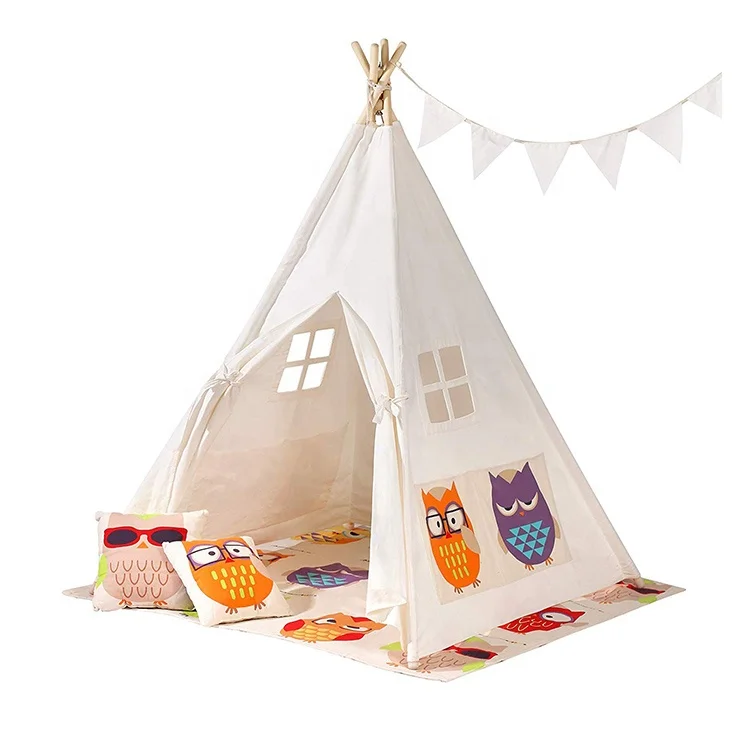 
Kids Foldable indoor canvas Play Teepee Tent with wooden frame 